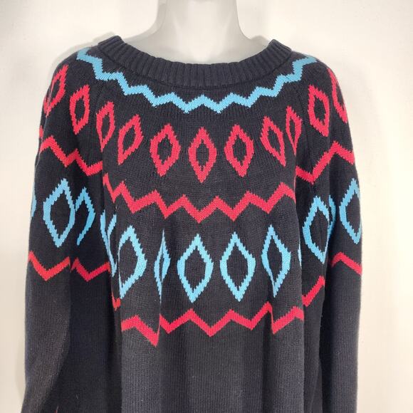 Lane Bryant Sweater Womens 22/24 Black Blue Red Fair Isle Jacquard Knit Crewneck - Picture 3 of 11
